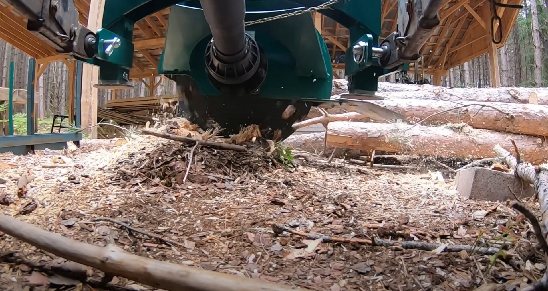 Professional Tree Processing and Precision Cutting Services Professional sawmill operation showing precision tree cutting and processing equipment